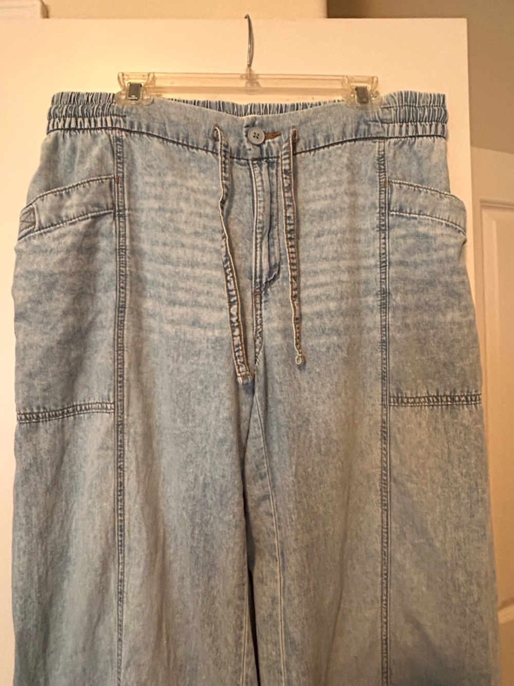 SO Wide Leg Light Blue 100% cotton Denim light weight flowy beach boho pants XL